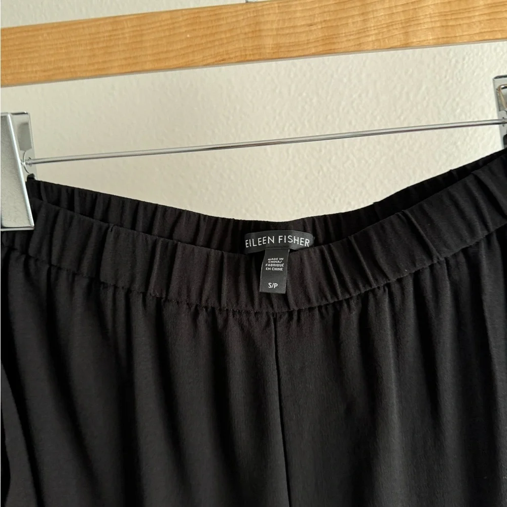 EILEEN‎ FISHER Slouchy Black Silk Georgette  Tapered Leg Pull On Pants Sz S